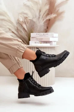 Damskie Boto Niskie Botki Damskie Ocieplane Z Eko Skóry Czarne Erisabelle