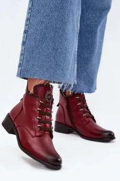 Boto Botki Ocieplane|Czarne Botki*Niskie Botki Ocieplane Na Zamek Z Ozdobą Bordowe Nevalia