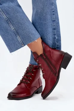 Boto Botki Ocieplane|Czarne Botki*Niskie Botki Ocieplane Na Zamek Z Ozdobą Bordowe Nevalia