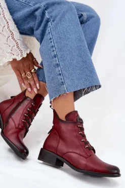 Boto Botki Ocieplane|Czarne Botki*Niskie Botki Ocieplane Na Zamek Z Ozdobą Bordowe Nevalia