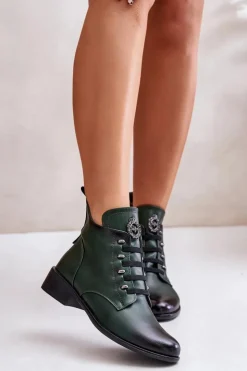 Outlet Boto Niskie Botki Ocieplane Na Zamek Z Ozdobą Zielone Nevalia Zielony