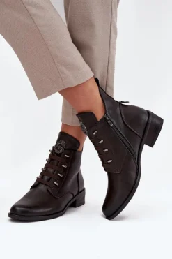 Boto Botki Ocieplane|Botki Zimowe Damskie*Niskie Botki Ocieplane Na Zamek Z Ozdobą Brązowe Nevalia Brązowy