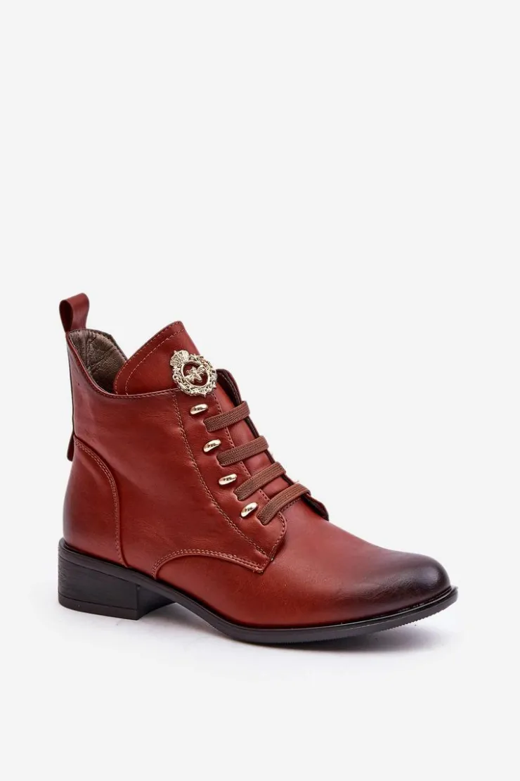 Boto Czarne Botki|Botki Zimowe Damskie*Niskie Botki Ocieplane Na Zamek Z Ozdobą Brązowe Nevalia