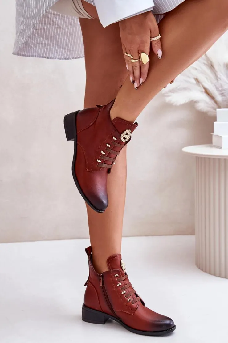 Boto Czarne Botki|Botki Zimowe Damskie*Niskie Botki Ocieplane Na Zamek Z Ozdobą Brązowe Nevalia