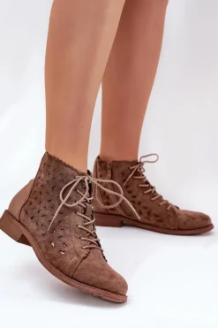 Damskie Damskie buty S.Barski Niskie Botki Z Ażurowym Wzorem S.Barski HY51-185 Brązowe