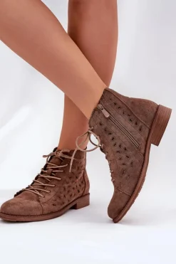 Damskie Damskie buty S.Barski Niskie Botki Z Ażurowym Wzorem S.Barski HY51-185 Brązowe