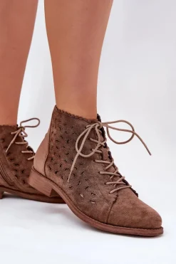 Damskie Damskie buty S.Barski Niskie Botki Z Ażurowym Wzorem S.Barski HY51-185 Brązowe