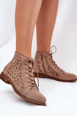 Best Damskie buty S.Barski Niskie Botki Z Ażurowym Wzorem S.Barski HY51-185 Beżowe Beżowy