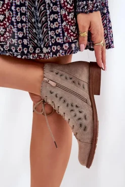 Best Damskie buty S.Barski Niskie Botki Z Ażurowym Wzorem S.Barski HY51-185 Beżowe Beżowy