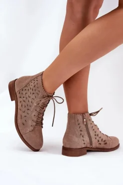 Best Damskie buty S.Barski Niskie Botki Z Ażurowym Wzorem S.Barski HY51-185 Beżowe Beżowy