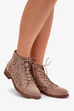 Best Damskie buty S.Barski Niskie Botki Z Ażurowym Wzorem S.Barski HY51-185 Beżowe Beżowy