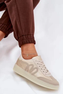 Boto Sneakersy Damskie*Niskie Buty Sportowe Damskie Z Eko Skóry Złoto-Beżowe Iladira Złoty