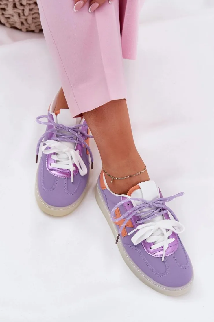 Boto Sneakersy Damskie*Niskie Buty Sportowe Damskie Fioletowe Zelevelis Fioletowy