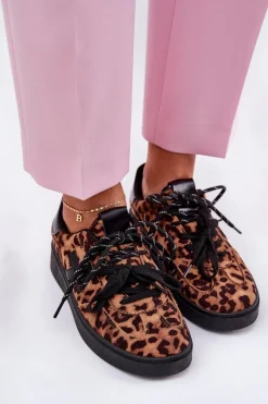 Clearance Boto Niskie Buty Sportowe Damskie W Panterkę Brązowe Zelevelis Brązowy