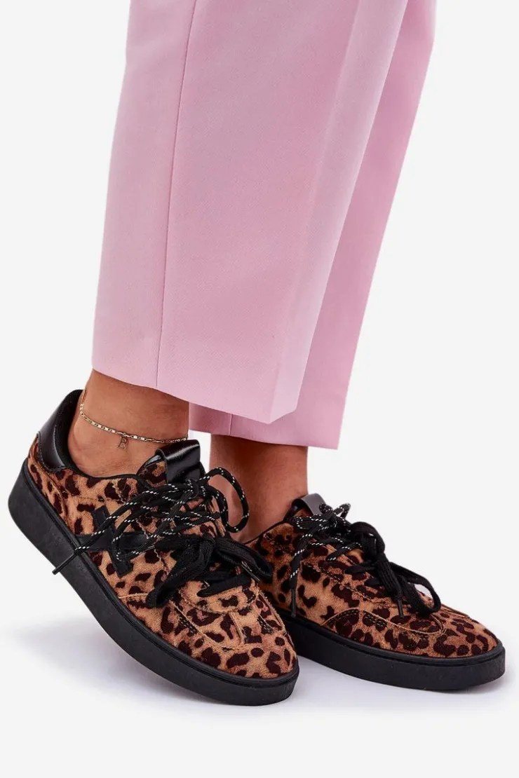 Clearance Boto Niskie Buty Sportowe Damskie W Panterkę Brązowe Zelevelis Brązowy