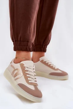 Damskie Boto Niskie Buty Sportowe Damskie Z Eko Skóry Beżowe Iladira