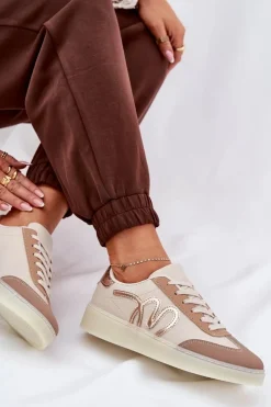 Damskie Boto Niskie Buty Sportowe Damskie Z Eko Skóry Beżowe Iladira