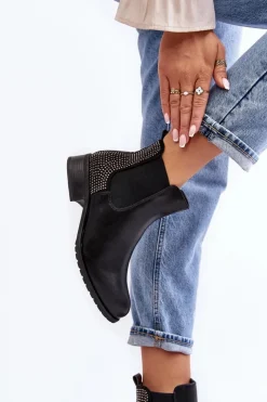 Boto Botki Ocieplane|Czarne Botki*Niskie Damskie Botki Sztyblety Ze Zdobieniem Czarne Donname