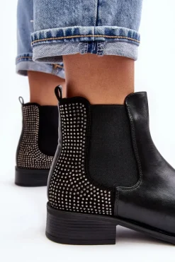 Boto Botki Ocieplane|Czarne Botki*Niskie Damskie Botki Sztyblety Ze Zdobieniem Czarne Donname