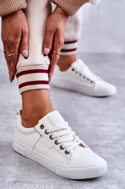 Damskie Big Star Shoes Niskie Damskie Materiałowe Trampki Big Star KK274003 Białe