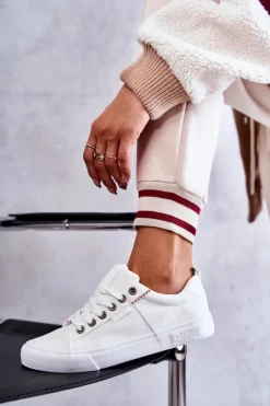 Damskie Big Star Shoes Niskie Damskie Materiałowe Trampki Big Star KK274003 Białe