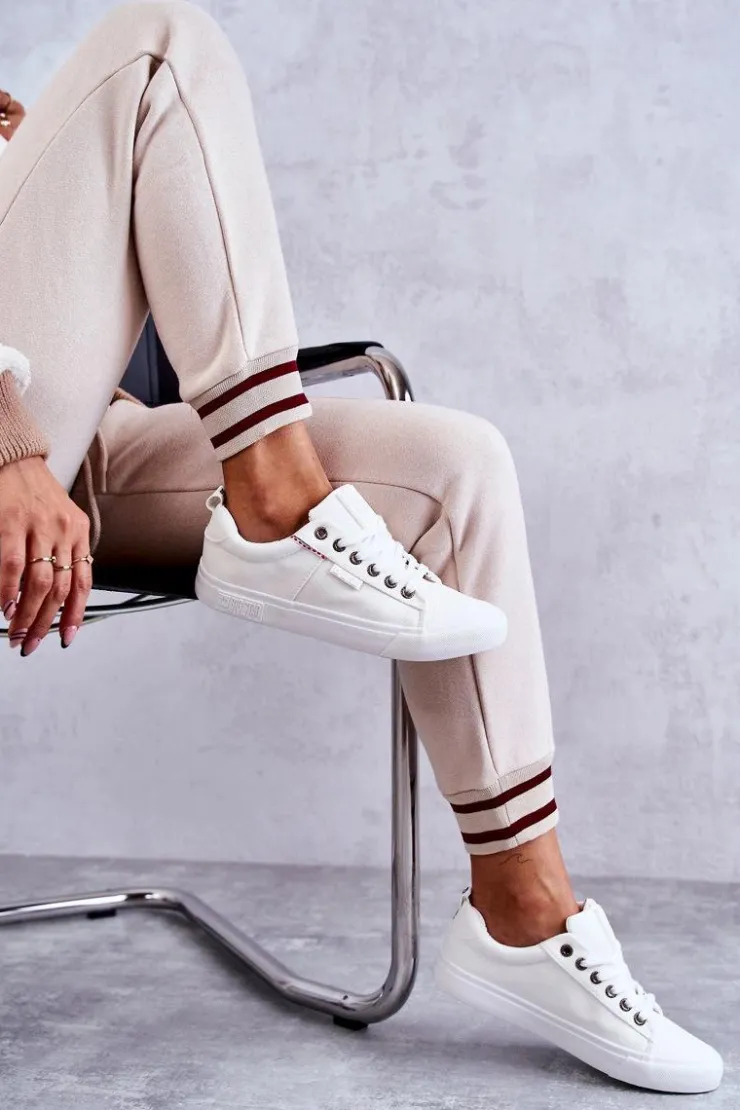 Damskie Big Star Shoes Niskie Damskie Materiałowe Trampki Big Star KK274003 Białe