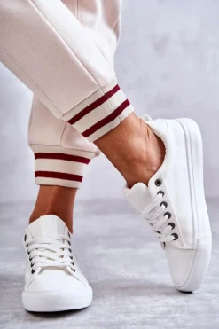 Damskie Big Star Shoes Niskie Damskie Materiałowe Trampki Big Star KK274003 Białe