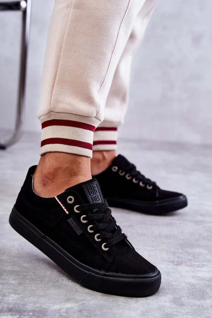 Big Star Shoes Trampki Damskie Big Star|Trampki Damskie Niskie*Niskie Damskie Materiałowe Trampki Big Star KK274004 Czarne Czarny