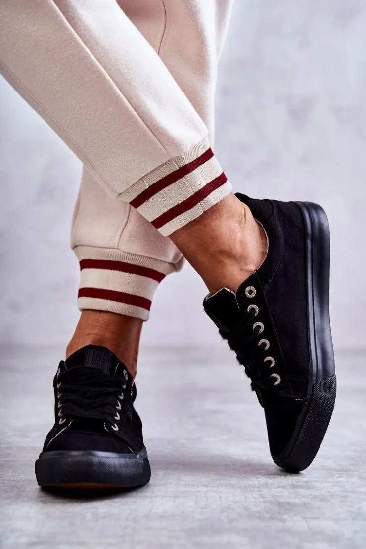 Big Star Shoes Trampki Damskie Big Star|Trampki Damskie Niskie*Niskie Damskie Materiałowe Trampki Big Star KK274004 Czarne Czarny