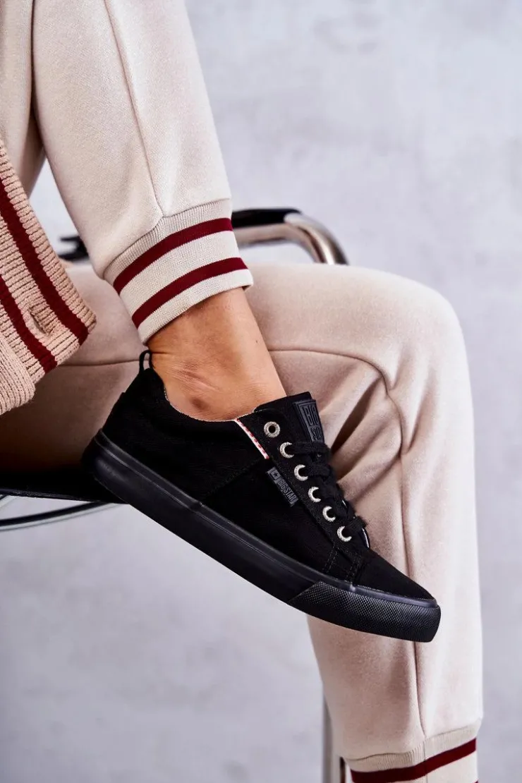 Big Star Shoes Trampki Damskie Big Star|Trampki Damskie Niskie*Niskie Damskie Materiałowe Trampki Big Star KK274004 Czarne Czarny