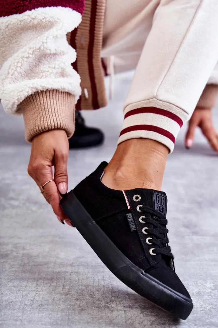 Big Star Shoes Trampki Damskie Big Star|Trampki Damskie Niskie*Niskie Damskie Materiałowe Trampki Big Star KK274004 Czarne Czarny
