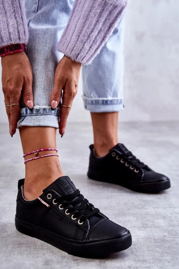 Discount Big Star Shoes Niskie Damskie Skórzane Trampki Big Star KK274006 Czarne Czarny