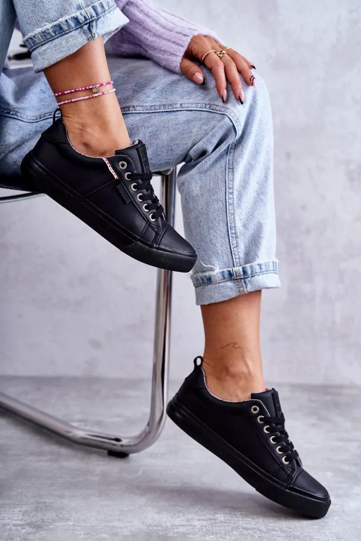 Discount Big Star Shoes Niskie Damskie Skórzane Trampki Big Star KK274006 Czarne Czarny