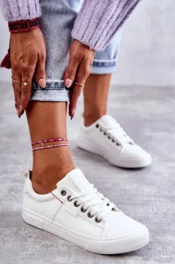 Damskie Big Star Shoes Niskie Damskie Skórzane Trampki Big Star KK274005 Białe