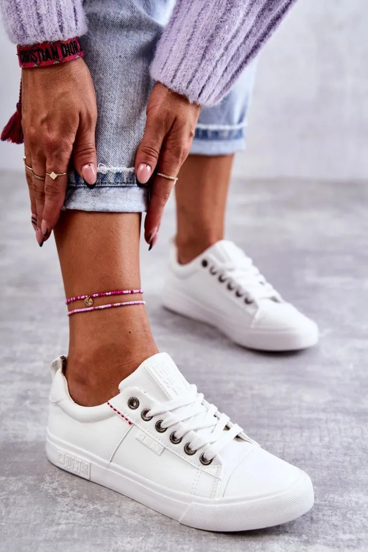 Damskie Big Star Shoes Niskie Damskie Skórzane Trampki Big Star KK274005 Białe