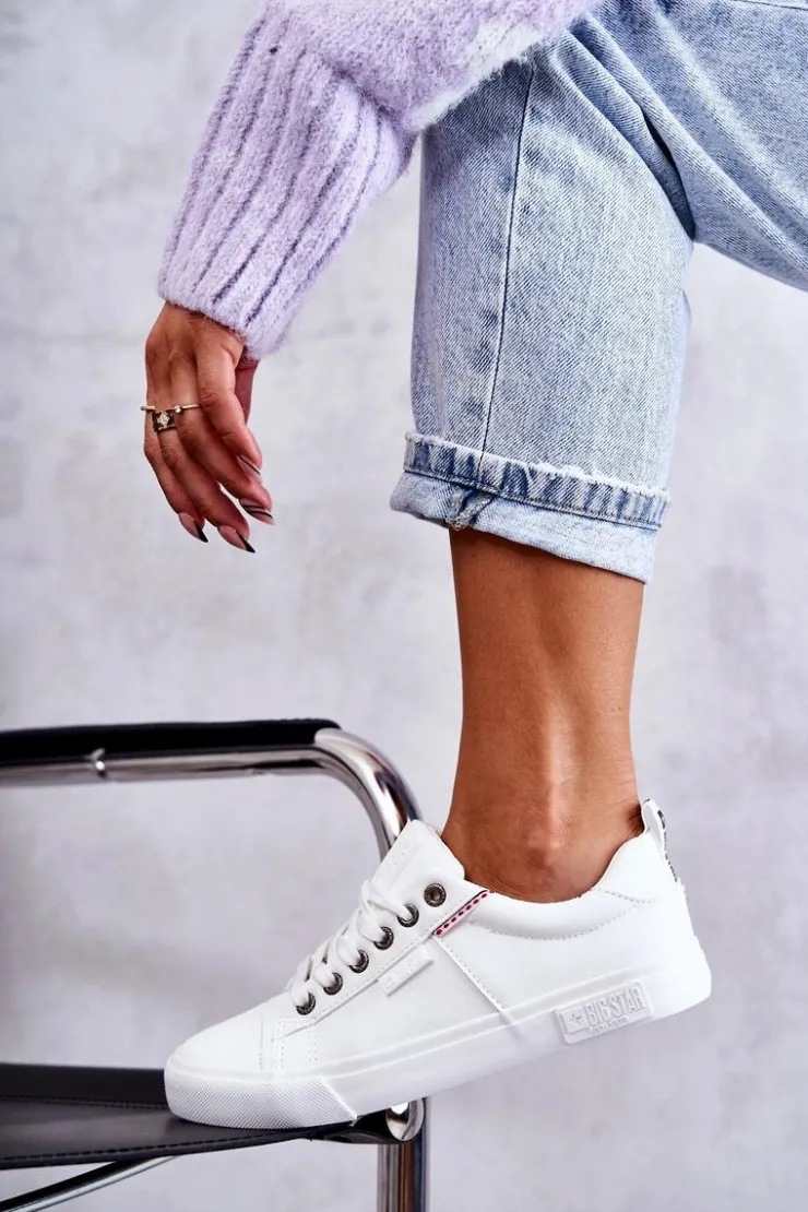 Damskie Big Star Shoes Niskie Damskie Skórzane Trampki Big Star KK274005 Białe