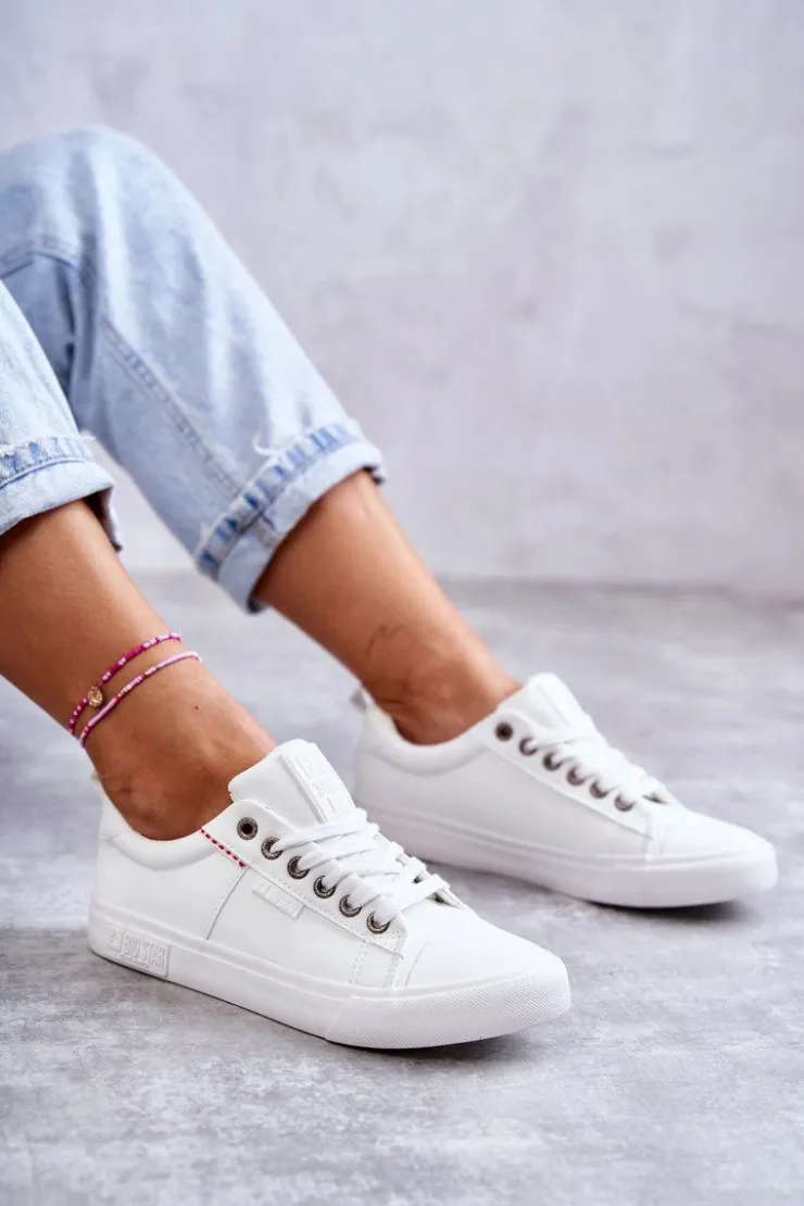 Damskie Big Star Shoes Niskie Damskie Skórzane Trampki Big Star KK274005 Białe