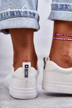 Damskie Big Star Shoes Niskie Damskie Skórzane Trampki Big Star KK274005 Białe