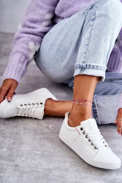 Damskie Big Star Shoes Niskie Damskie Skórzane Trampki Big Star KK274005 Białe