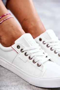 Damskie Big Star Shoes Niskie Damskie Skórzane Trampki Big Star KK274005 Białe