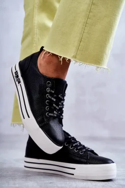 Outlet Big Star Shoes Niskie Damskie Trampki Big Star KK274015 Czarne