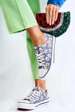 Damskie Boto Niskie Damskie Trampki W Kwiaty Niebieskie Janey