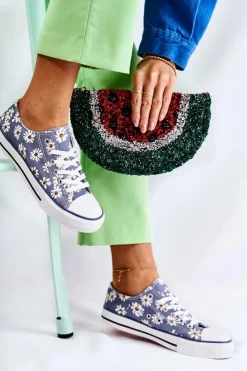 Damskie Boto Niskie Damskie Trampki W Kwiaty Niebieskie Janey