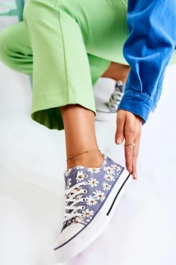 Damskie Boto Niskie Damskie Trampki W Kwiaty Niebieskie Janey