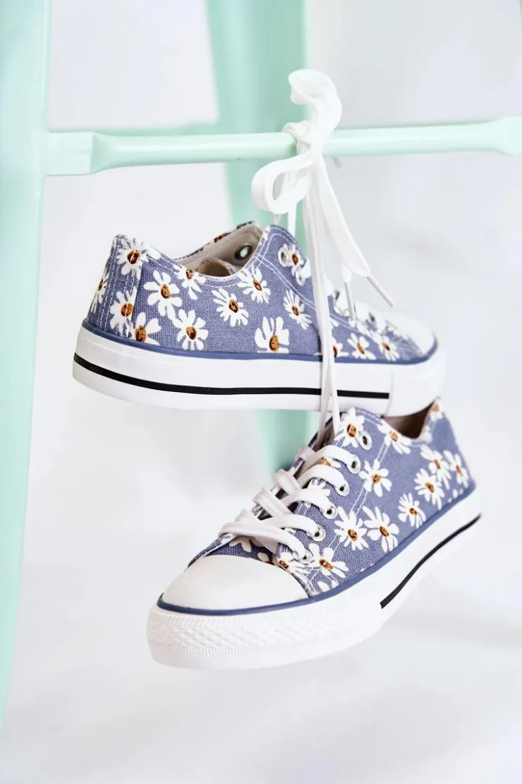 Damskie Boto Niskie Damskie Trampki W Kwiaty Niebieskie Janey