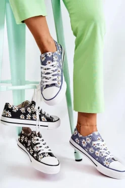 Damskie Boto Niskie Damskie Trampki W Kwiaty Niebieskie Janey