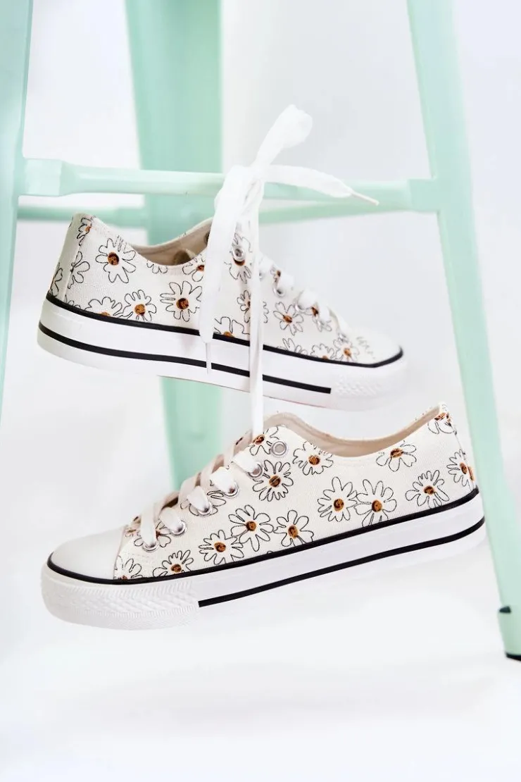 Online Boto Niskie Damskie Trampki W Kwiaty Białe Janey