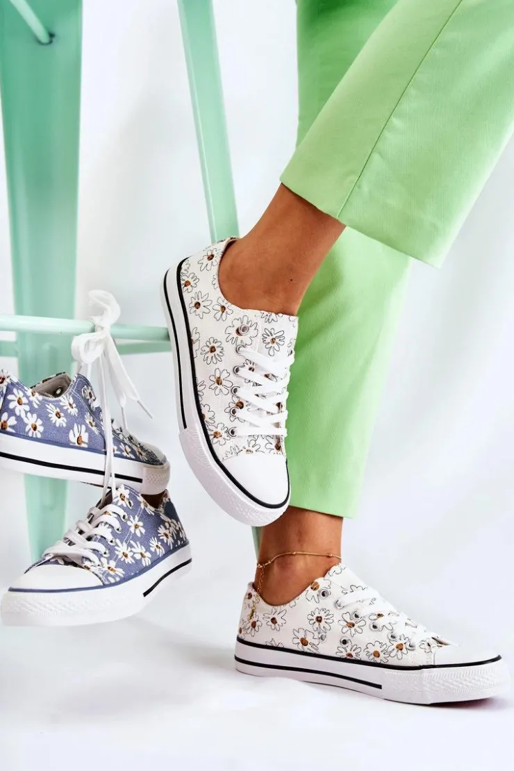 Online Boto Niskie Damskie Trampki W Kwiaty Białe Janey
