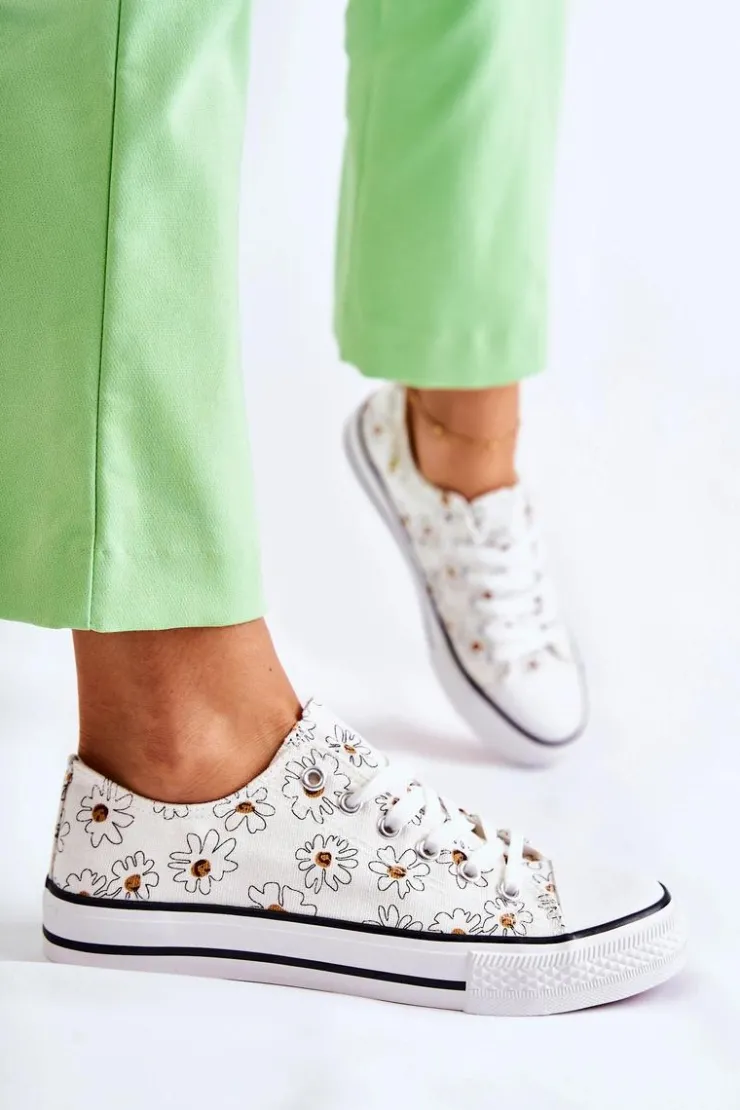 Online Boto Niskie Damskie Trampki W Kwiaty Białe Janey