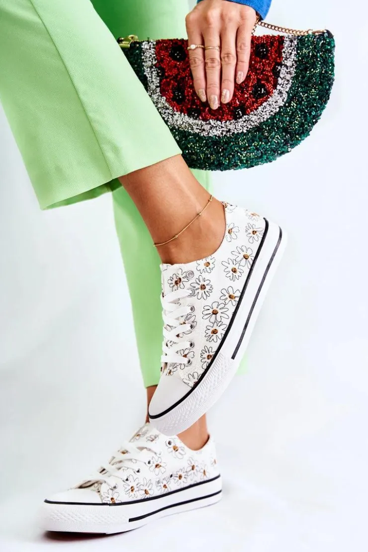 Online Boto Niskie Damskie Trampki W Kwiaty Białe Janey